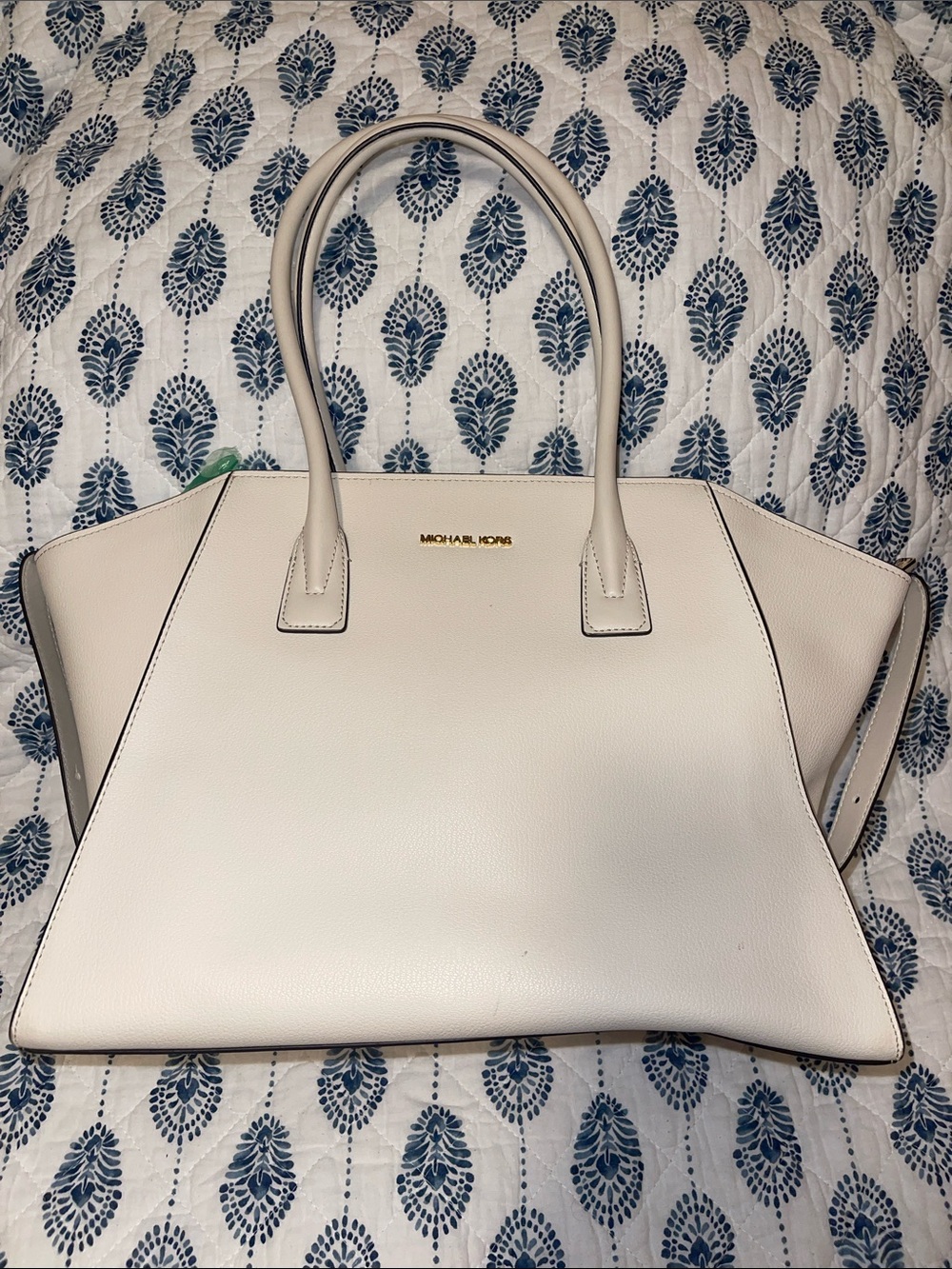 Michael Kors Cream Structured Leather Tote with Gold Logo